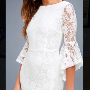 Lulu’s White Lace Bell Sleeve Bodycon Dress - NWT